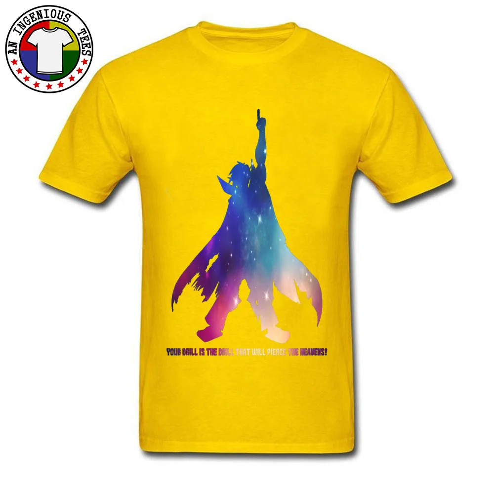 100% Cotton Men Short Sleeve Kamina Gurren Lagann -2830 T-shirts cosie Tops Tees Plain Cool O-Neck T-Shirt Top Quality Kamina Gurren Lagann -2830 yellow