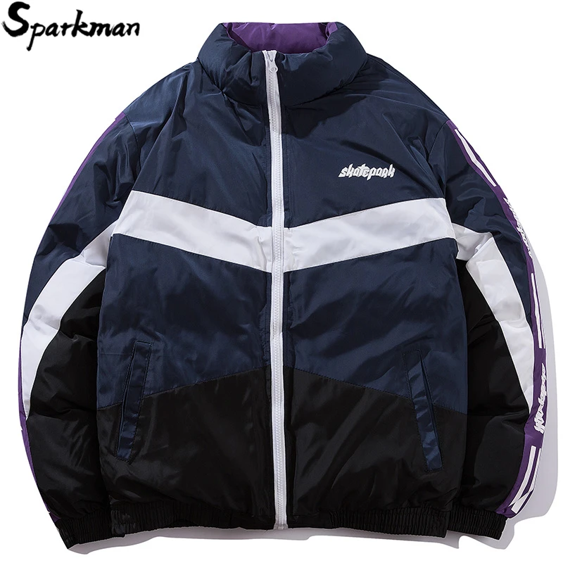 

Hip Hop Men Jacket Windbreaker Winter Color Block Patchwork Jacket Coat Cotton Vintage Retro Track Jacket Streetwear 2018 Autumn