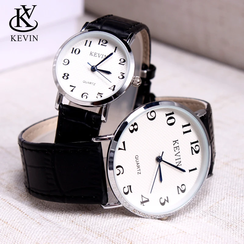 KEVIN KV 2pcs Fashion Leather Couple Watch Men Women Watches Students Gift Simple Quartz Wrist Watch Girls Boys Dropshipping - Цвет: Черный