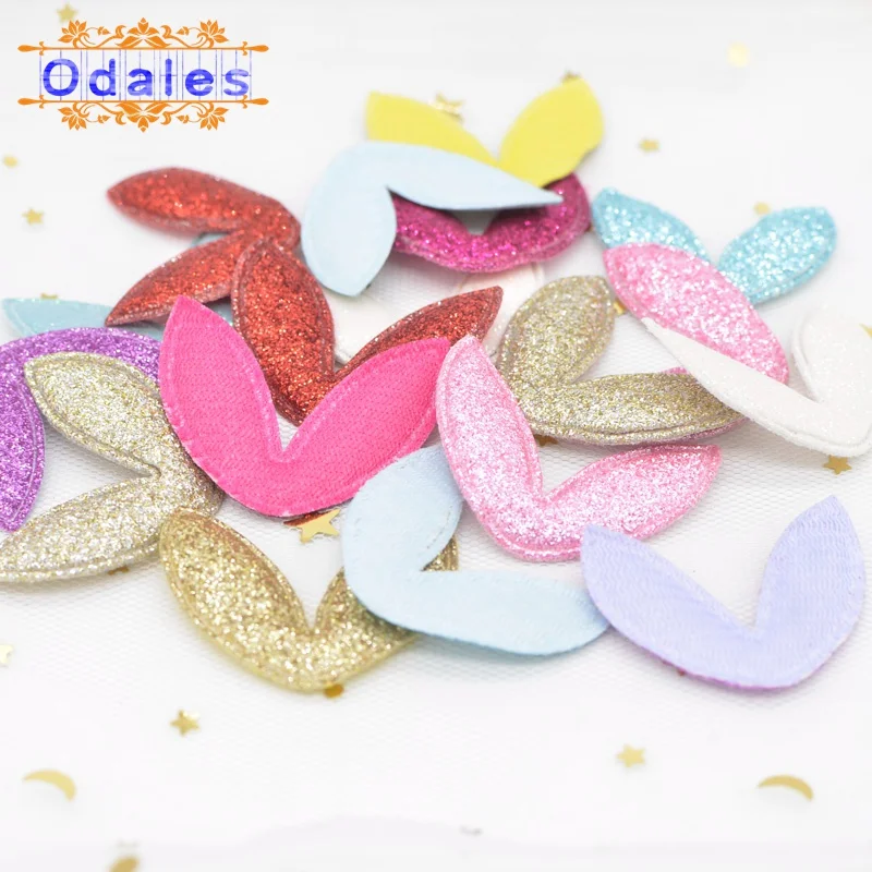 100Pcs Glitter Powder Rabbit Ear Padded Applique for DIY Children Hair Accessories Appliques for Clothes Sewing Supplies