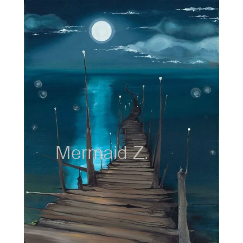

hand-painted abstract oil painting Dock to the moon painting canvas wall decor landscape painting paintings for living room wall
