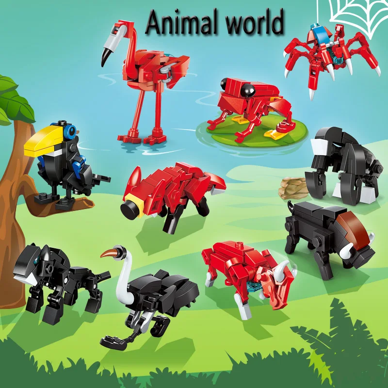 

10 Pcs/lot Animal Micro Building Blocks Bricks Model Set Kids Toy Jungle Animal World Spider Fox Children Toys Birthday Gifts