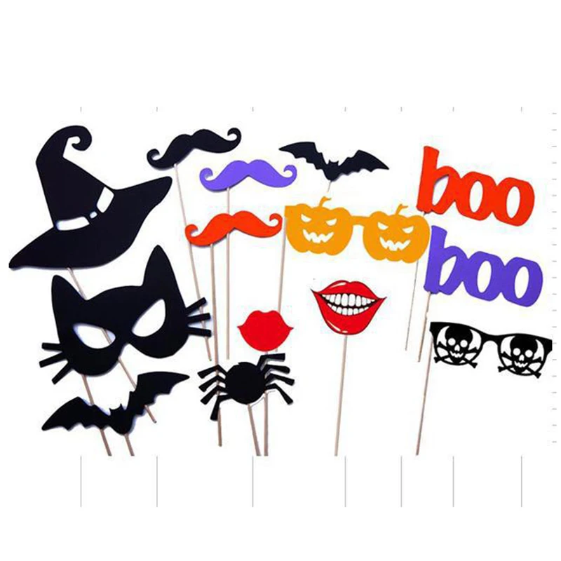 14pcs Photo Booth Props Creative Funny Terror DIY Lips Mask Glasses Mustache Lip On A Stick Halloween Easter Party Supplies