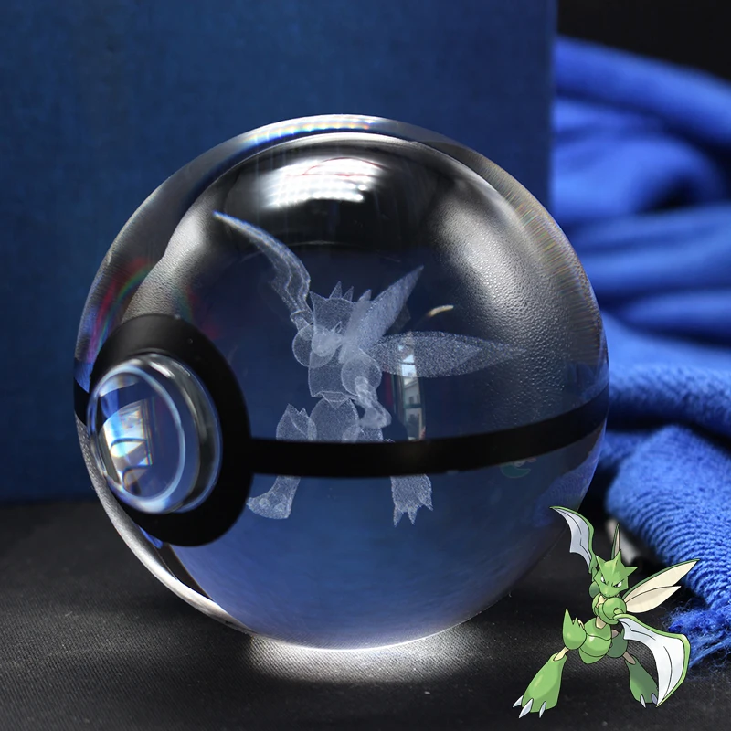 

Pokemon Design Scyther Go Ball Good Quanlity K9 Crystal Pokemon Ball With Led Light Base For Gift