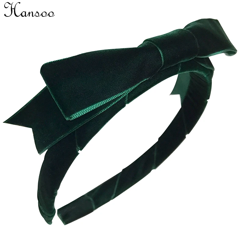 

Hansoo Fashion Korean Green pleuche hair hoops Coral Fleece Bowknot Hairbands Handmade Headbands Women Barrette Accessories