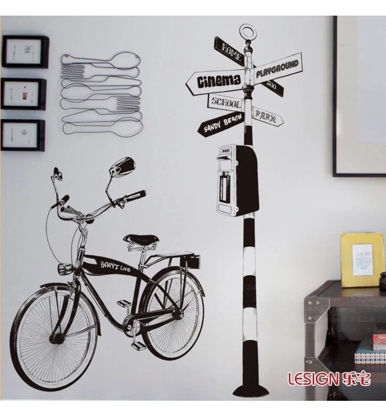 DIY Гостиная Декоративные наклейки ручная роспись велосипед стикер на стену персонализированные стены искусство картина украшение дома