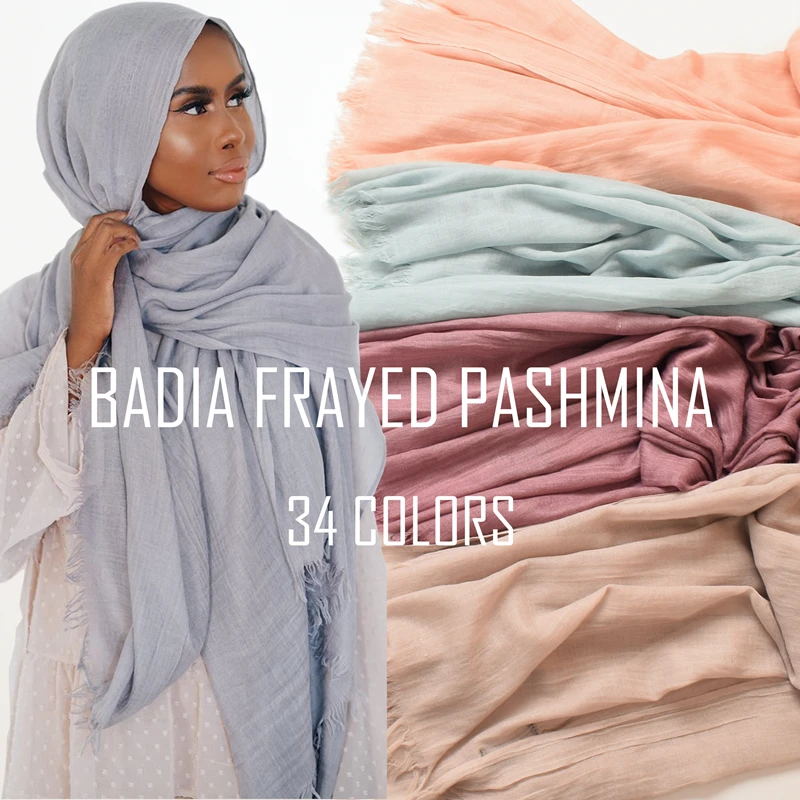 One-piece-high-quality-women-muslim-plain-frayed-scarf-hijab-shawls-wraps-headwear-crinkle-solid-oversize