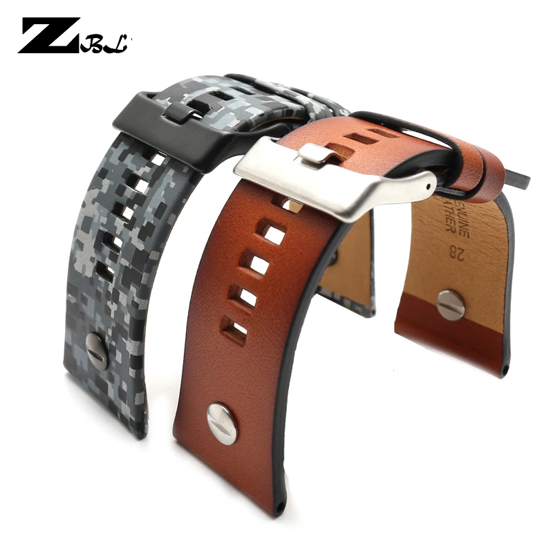Premium 28mm Leather Watch Strap with Studded Design - Elegant Brown Watchband