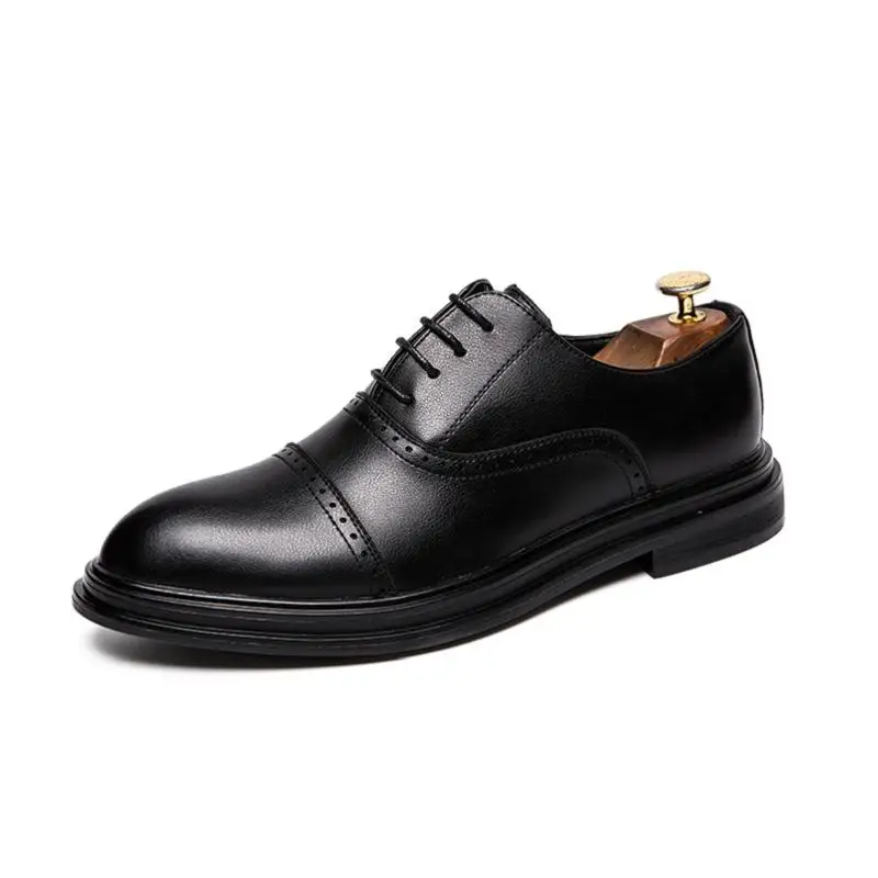 GOODRSSON обувь с перфорацией типа «броги»; Мужская официальная обувь из спилка; деловые модельные туфли-оксфорды; мужская обувь на шнуровке; офисная обувь; Прямая поставка - Цвет: Черный