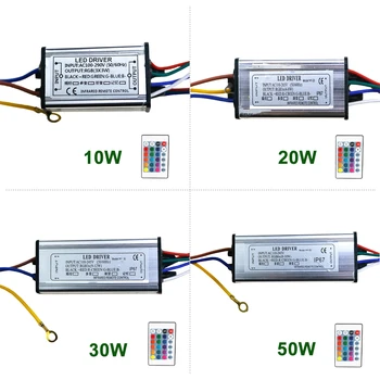 

10W 20W 30W 50W RGB LED Driver with 24 Keys Remote Control AC 110V 220V Input for RGB COB Chip Led Lamp Floodlight Spotlight JQ