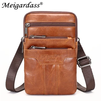 

Genuine Leather Messenger Bag Small Fanny Pack Men Belt Waist Bags Travel Male Shoulder Crossbody Bag Coin Purse Wallets Bags