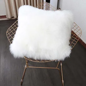 

Double-faced plush solid color European imitation wool pillowcase faux fur cushion cover for Couch Sofa Bed 45x45cm white