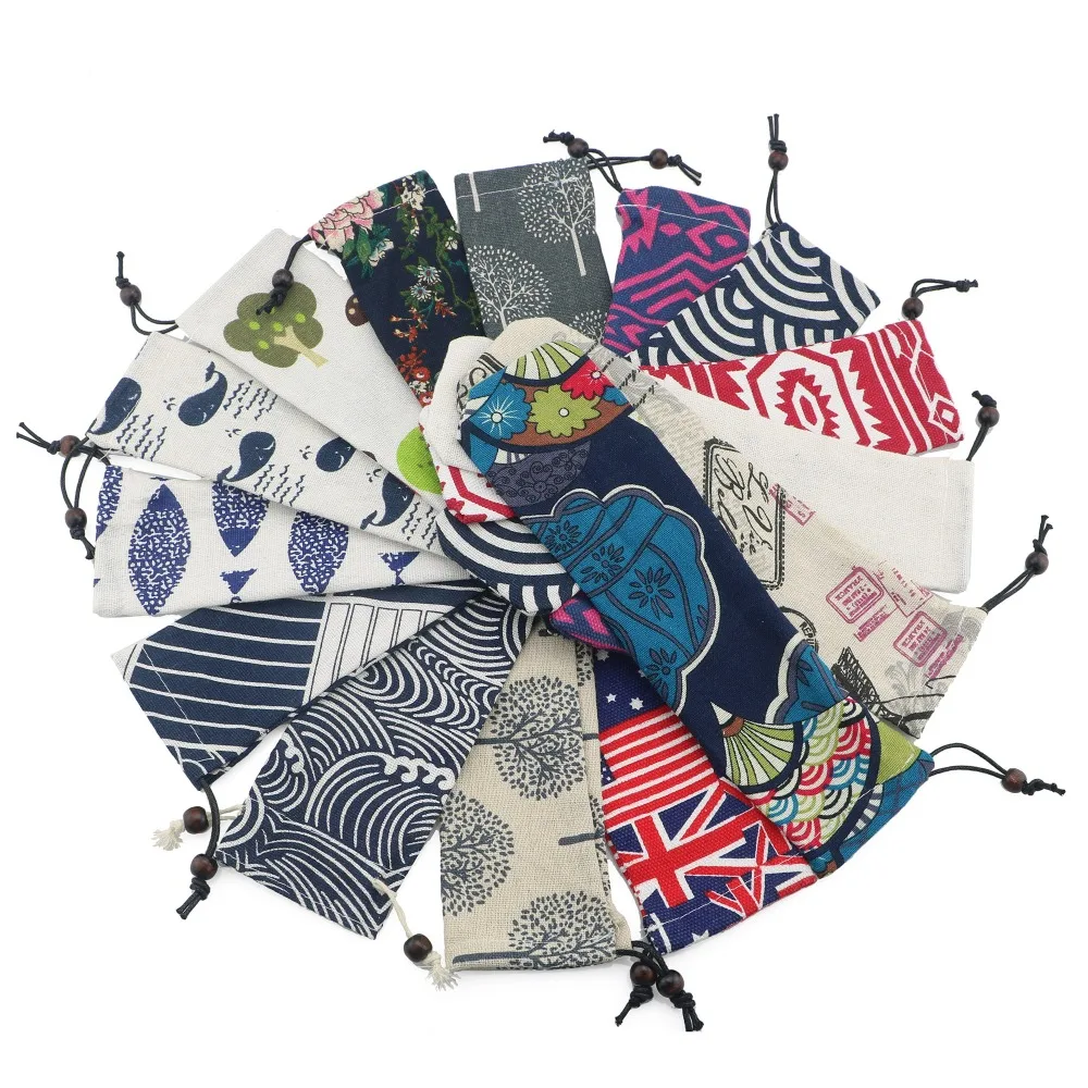 

100-Pieces Reusable Straw Linen Bag for Metal Straw Cutlery Travel Camping Chopsticks Spoon Fork Knife Storage Bag Container