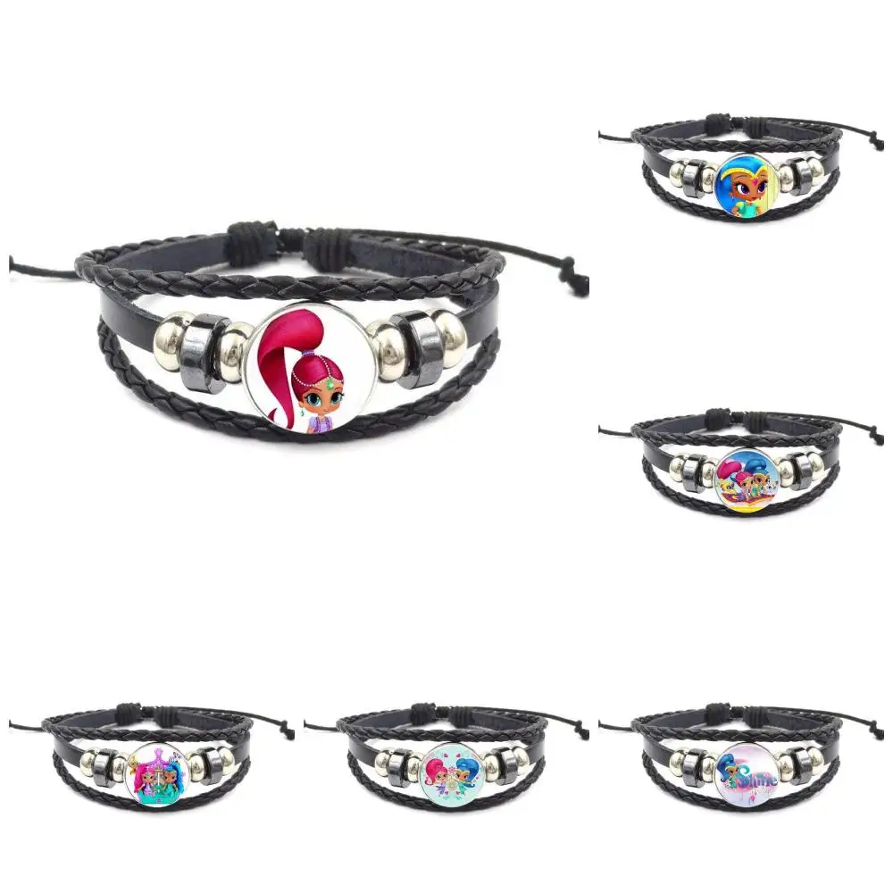 

EJ Glaze Shimmer And Shine For Women Men Party Brand Jewelry Fashion Statement Black Leather Bracelet Bangle Glass Maxi