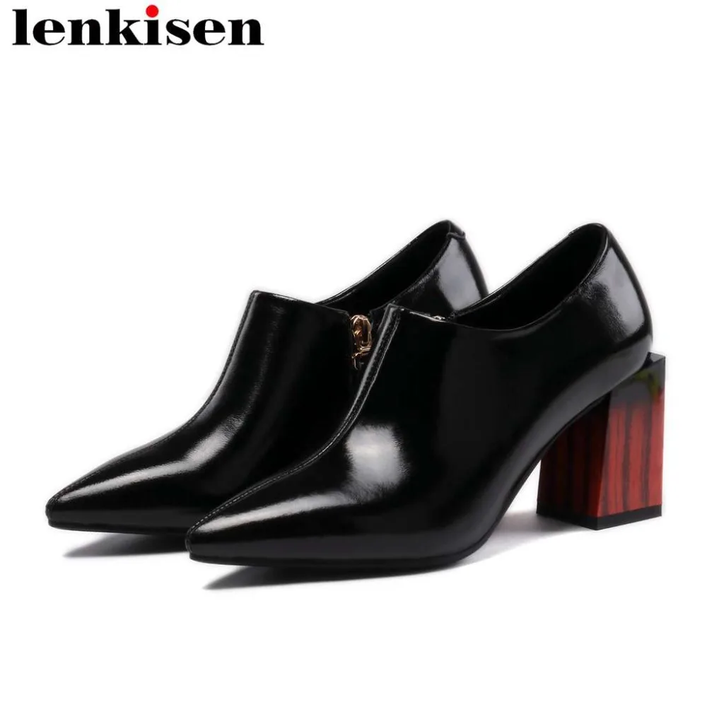 

Woman 34-43 plus size pumps mixed colors sheep leather high thick heels zipper British style pointed toe oxford dress pumps L1f4
