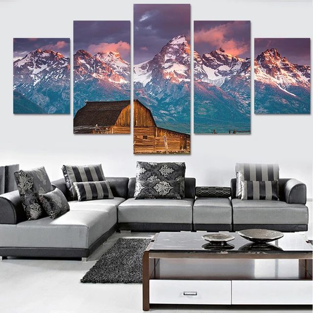 5 Pcs Unframed Landscape Mountain Range Canvas Printed Oil Painting by