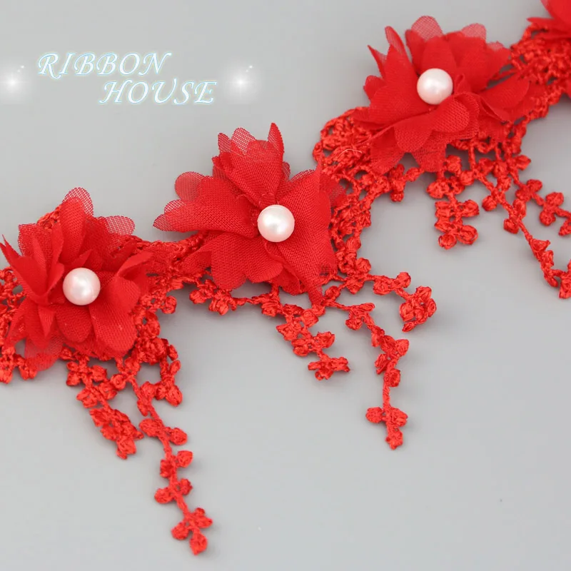 1 ярд лепесток кружевной ткани тонкая лента для украшения любовь подарок ленты ремесла 80 мм - Цвет: Красный