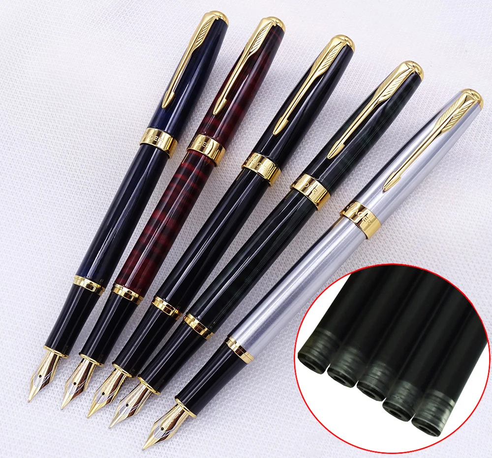 

5PCS Set Baoer 388 Metal Fountain Pen with Ink Refill Converter Sac Golden Arrow Clip Medium Nib 0.7mm Ink Pen for Office School