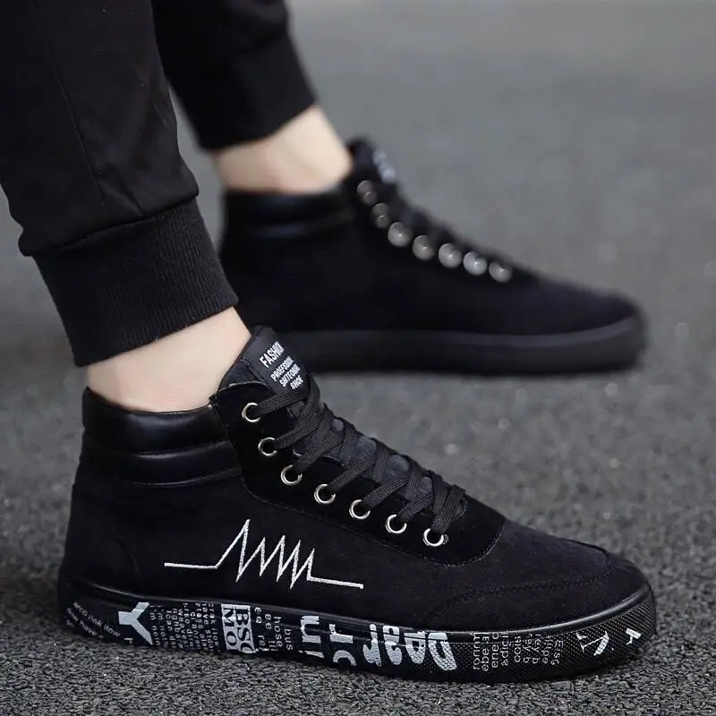

CHAISHOU 2019 New fashion Black Men lace up shoes canvas shoes high top sneakers Male casual flats shoes Zapatilla Hombre B-29