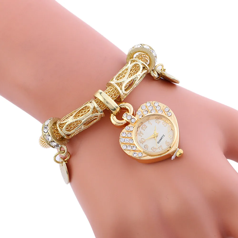 Элегантные женские часы с браслетом из нержавеющей стали, женские роскошные кварцевые наручные часы с бриллиантами в форме сердца с циферблатом, Relogio Reloj# LH