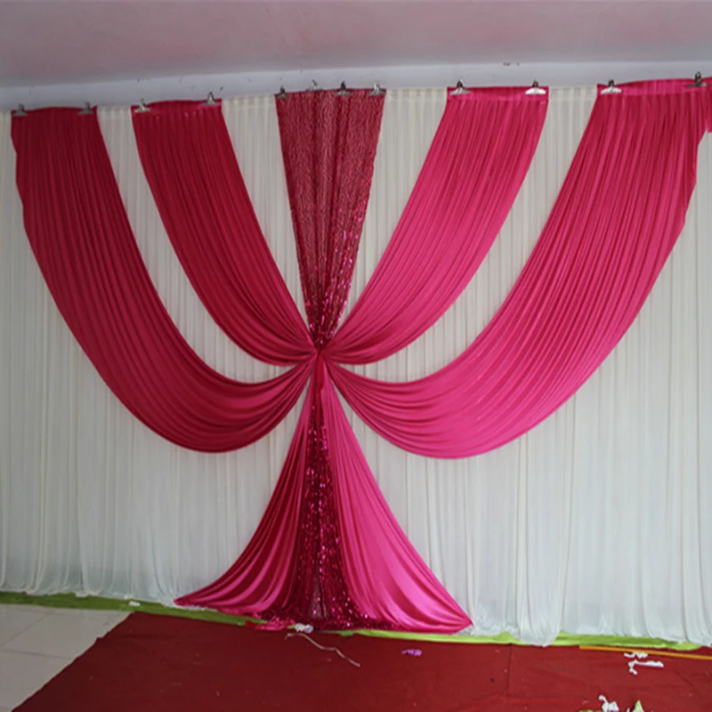 2017 New Design 3m 6m Fusia Ice Silk Sequin Swags And Drapes