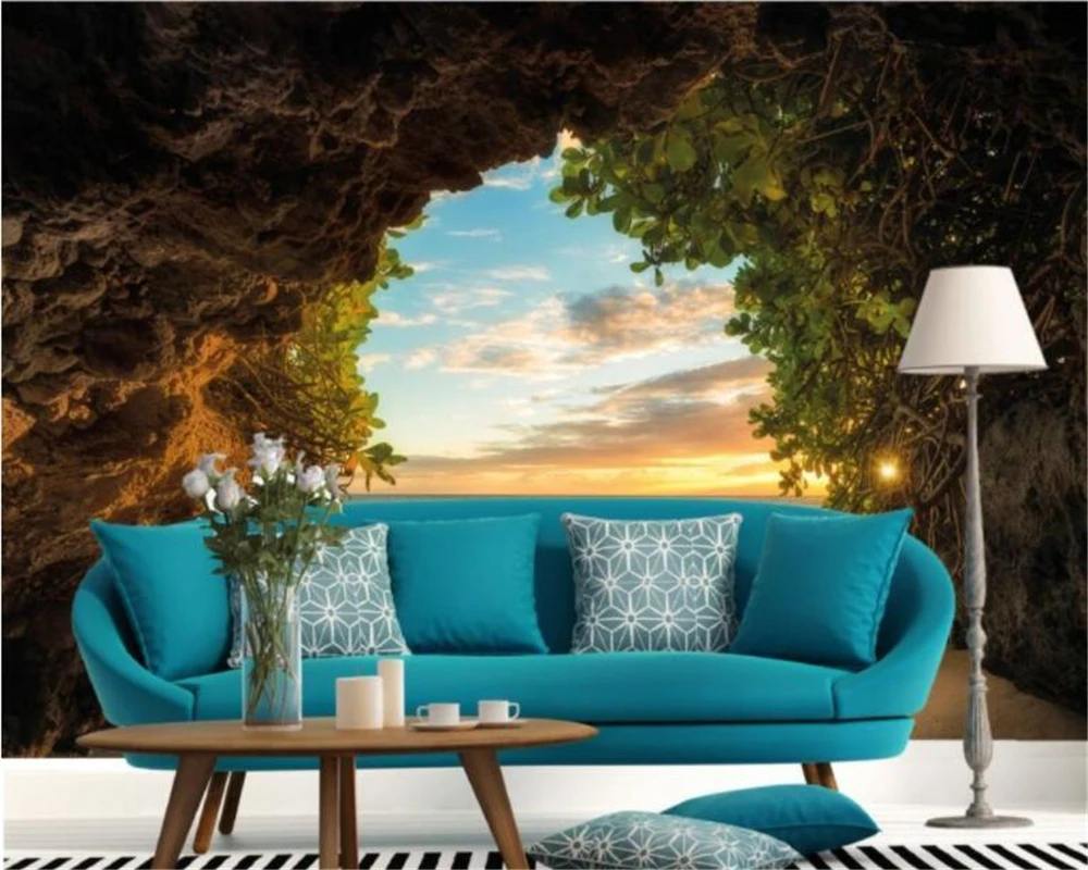 

Beibehang Custom photo wallpaper 3D stereo seaside cave sunrise TV background modern mural wallpaper 3D living room bedroom