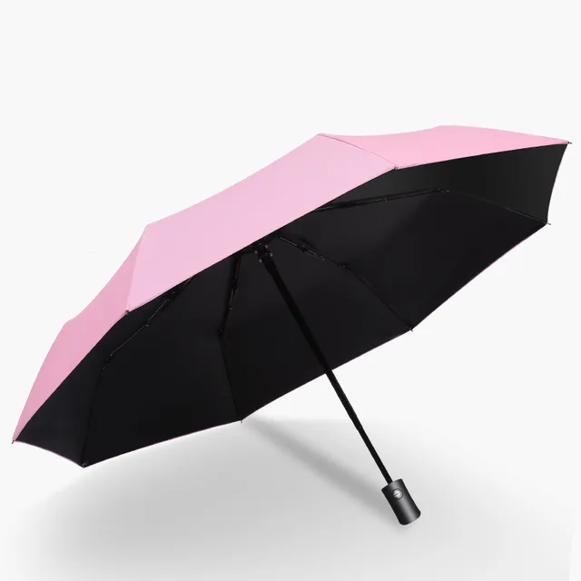 Rain Sun Automatic Umbrella Anti UV Black Coating 3 Folding Wind