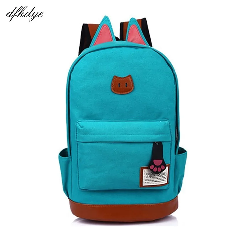 

Teenage Girls Canvas Backpack Cartoon Cat Ears Back Pack Casual Candy Color Women School Bag For Female Cute Backpacks Bags