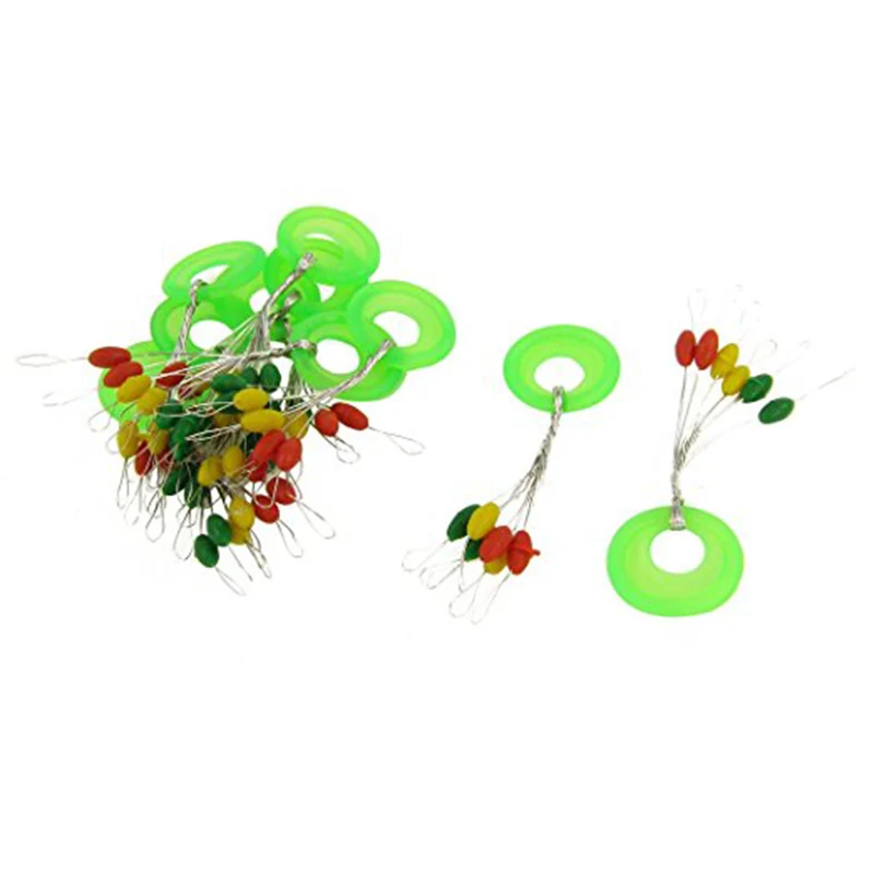 

100 Pcs Fishing Lures Bobber Float 6 in 1 Colorful Rubber Oval Stopper Space Bean Connector Line Tackle Accessories For Fishing