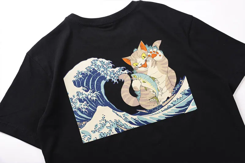 Japanese Ukiyo-E Cat Wave Print Tshirts 4