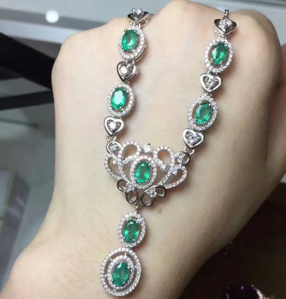  Collier pendentif émeraude verte naturelle en argent sterling S925 collier de pierres précieuses na