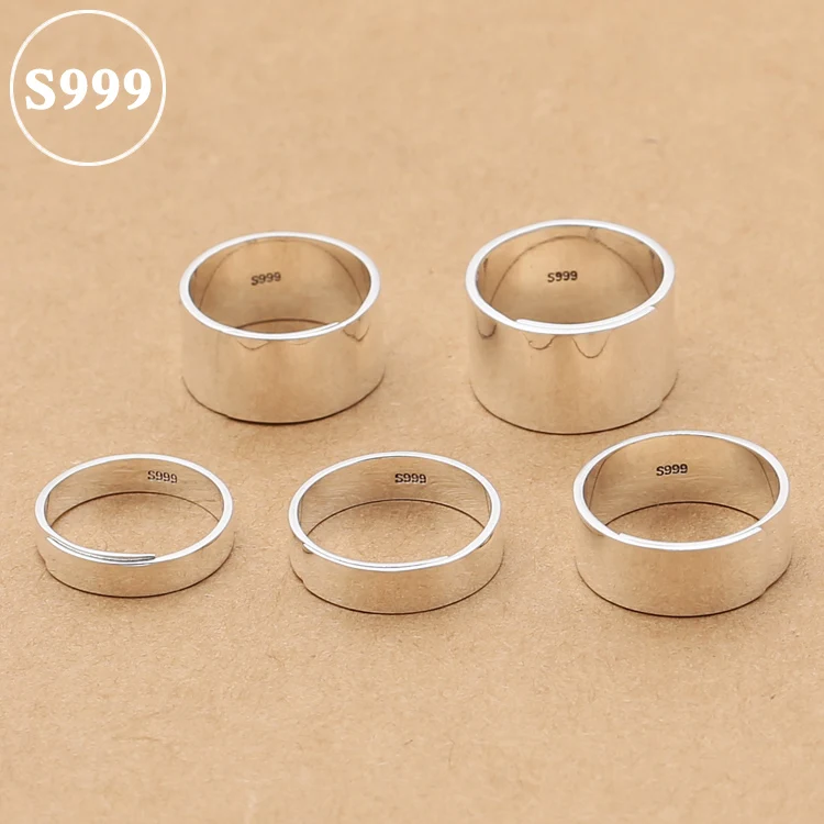 Handmade 999 Silver Ring Real Solid Pure silver Ring Resizable 100 999