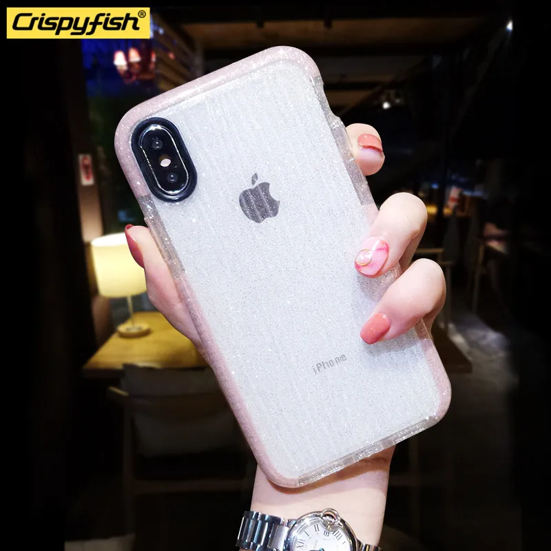 

Crispyfish Glitter Transparent Line Soft TPU Silicone Case For iPhone 7 8 Plus Clear Cover Cases For iphone 6 6s X XR XS MAX