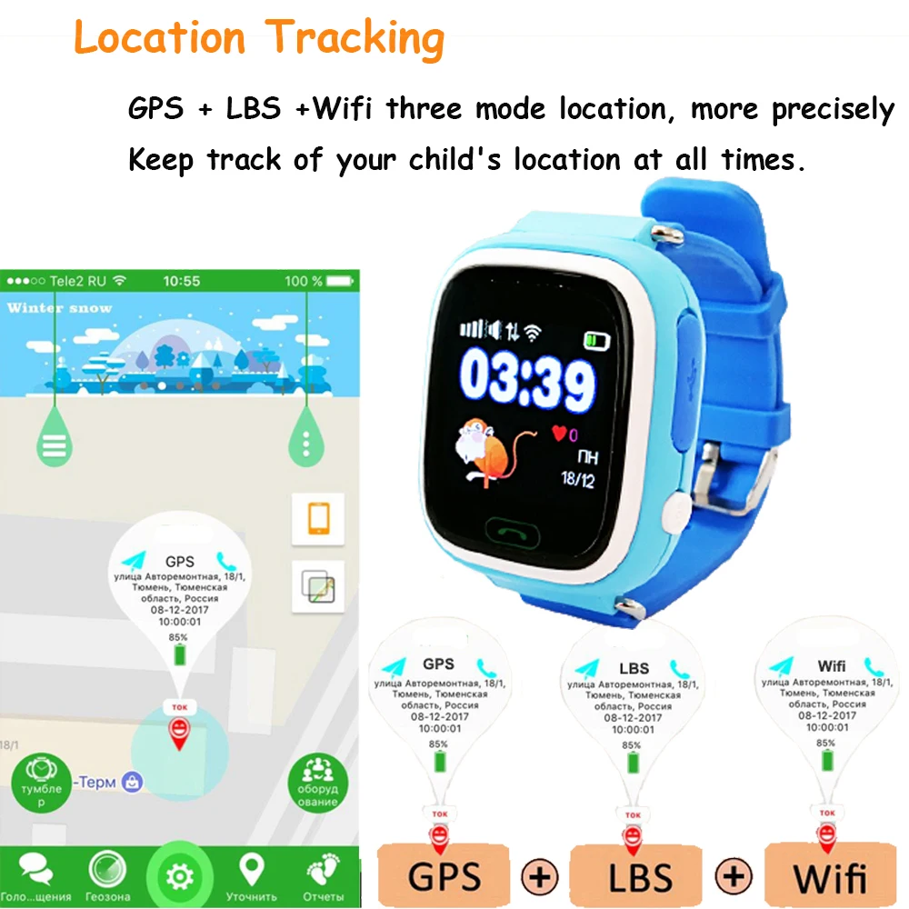 Q90 Kids GPS Watch Smart Baby Watch for Children Watch Wmart Child Clock with Location SOS Call Tra