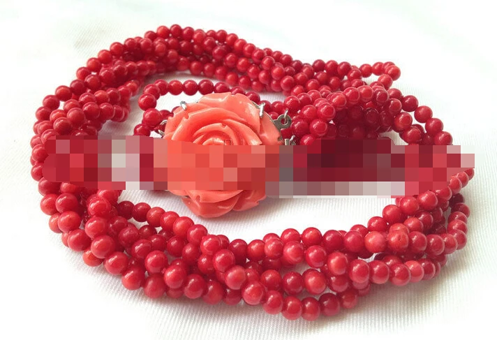 

3192 6row round red coral necklace