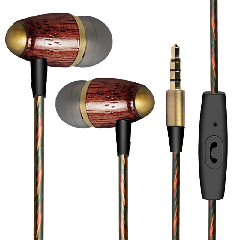 EW002 Vintage Wooden In Ear Earphones Earbuds Stereo Bass Noise