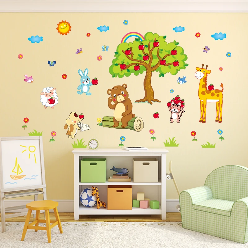 [Fundecoration] наклейки на стену с изображением жирафа из мультфильма Яблоко Зоопарк