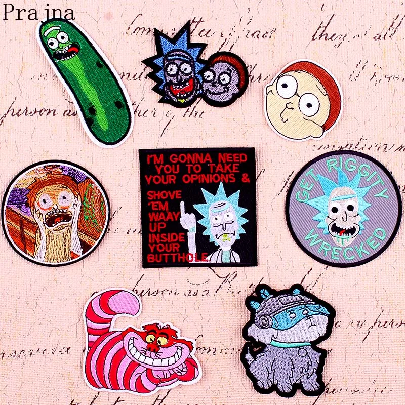 

Prajna Rick And Morty Patch Iron On Patches For Clothes Stickers Hippie Anime Patch Stripe Embroidery Patch Applique Badge