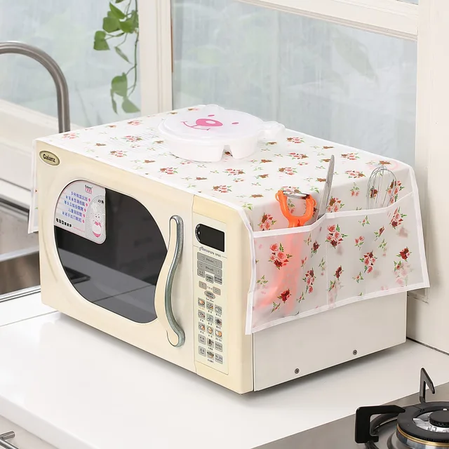 Cheap 1 piece Home Decor Microwave Oven Dust Cover Plastic Flower Waterproof Oil proof Dustproof Storage Bags Organizer Spoon