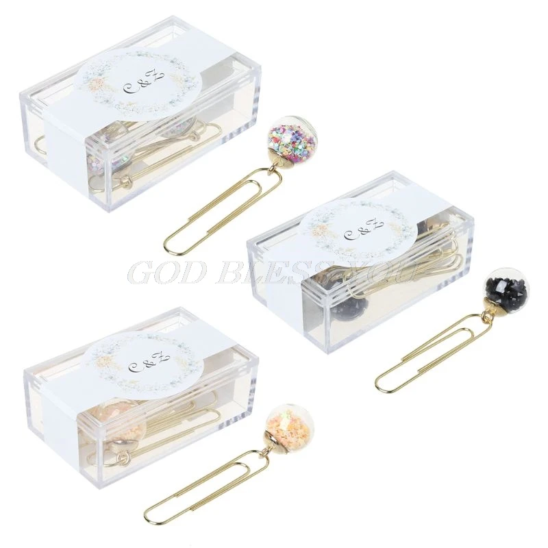 

5PCS/box Glass Ball Paper Clips Notes Marker DIY Metal Binding Memo Paper Clip Bookmark Novelty
