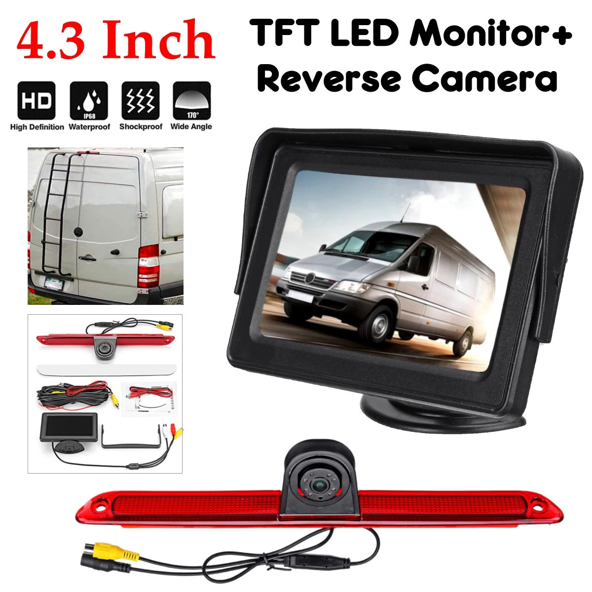 

4.3" TFT LED Monitor + Reversing Backup Rear View Camera For Mercedes-Benz for Sprinter for VW for Crafter 2006-2017