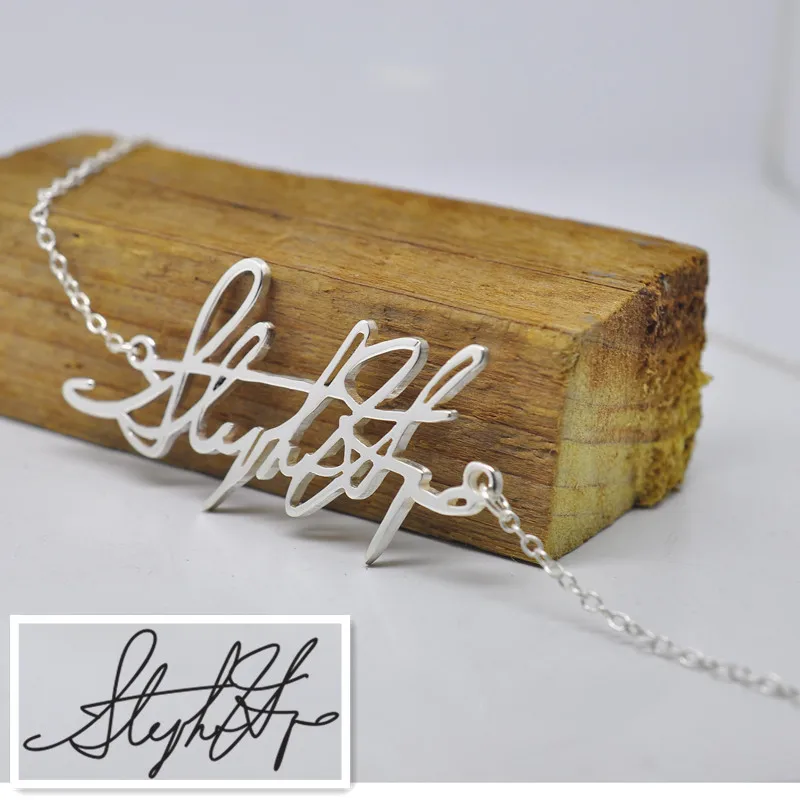 

Wholesale Sterling Silver Signature Necklace Personalized Nameplate Pendent Custom Handwriting Jewelry Keepsake Memory Gift
