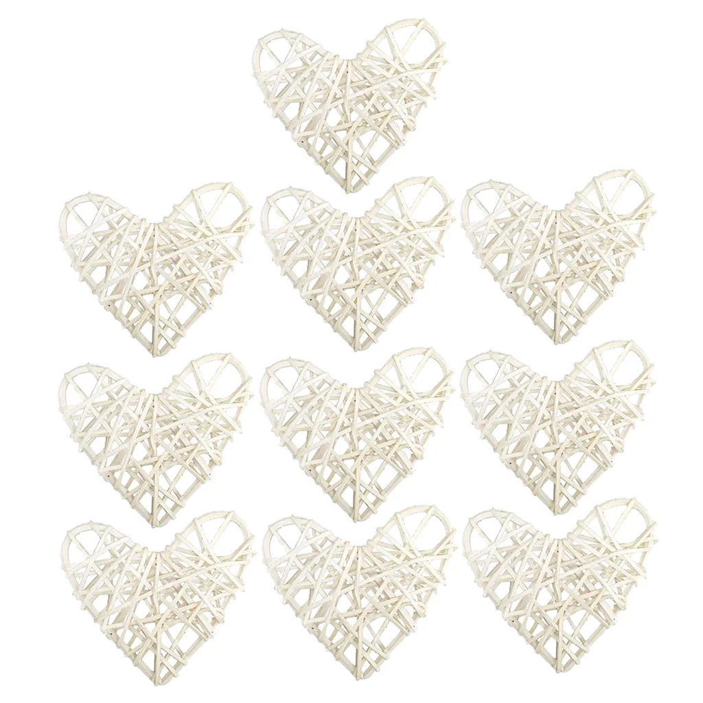 

10Pc Heart Shaped Rattan Wicker Ball Photo Props, Wedding Home DIY Trinkets