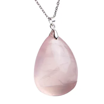 

Genuine Pink Natural Rose Quartz Pendant 38*28*19mm Women Female Water Drop Bead Crystal Natural Stone Pendant