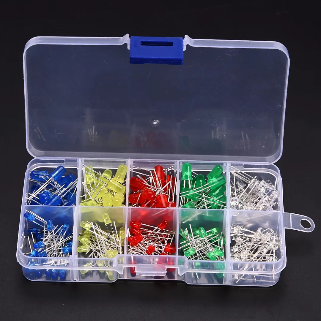 Mayitr 5 Colors 200pcs 3mm & 5mm LED Diode Light Assorted Kit White Yellow Red Green Blue Electronic Component DIY Set