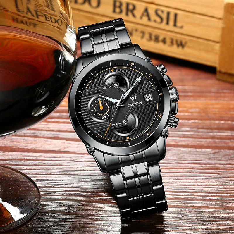 

C9018 Cadisen popular men's business watch top brand luxury sports fashion leisure quartz stainless steel waterproof chronograph