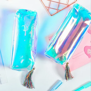 

Iridescent Laser Pencil Case Quality PU Transparent Pencil Bag Makeup Bag School Supplies Stationery Waterproof Cosmetic Bag