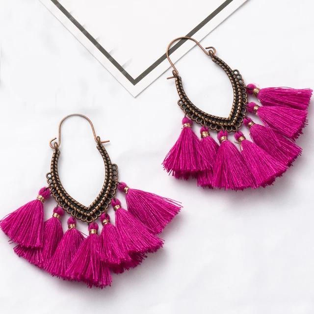 Boucles d’oreilles frange bohème violet