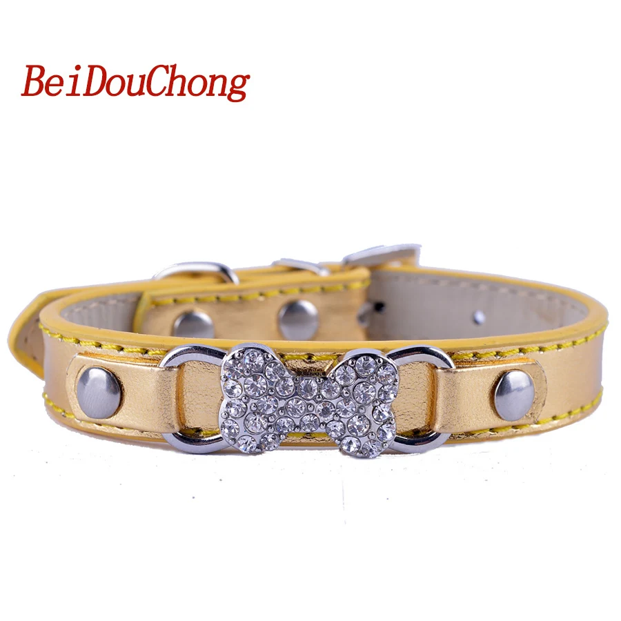 Strass Knochen Hund Kragen Perro Pu Leder Material Einstellbare