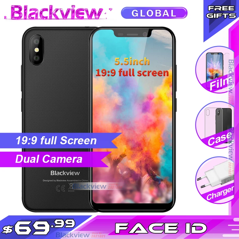 Blackview A30 смартфон 19:9 полный экран 2500 мАч 5,5 дюймов Android 8,1 dual Камера 2 ГБ Оперативная память 16 ГБ Встроенная память MT6350A 8MP 3g мобильного телефона